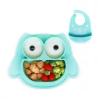 Non-slip Brunoko szilikon Baby tányér 2-in-1 Baby tányér szett  Bib és szilikon Drip Tray, BPA-, Mint zöld Méret: N