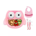 Non-slip Brunoko szilikon Baby tányér 3-in-1 Baby tányér szett + Baby Spoon + Bib  szilikon Catch Tray, BPA-, rózsaszín Méret: N