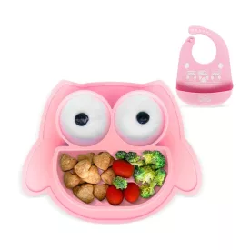   Non-slip Brunoko szilikon Baby tányér 2-in-1 Baby tányér szett  Bib és Catch Tray, BPA-, rózsaszín Méret: N