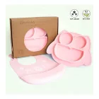 Non-slip Brunoko szilikon Baby tányér 2-in-1 Baby tányér szett  Bib és Catch Tray, BPA-, rózsaszín Méret: N