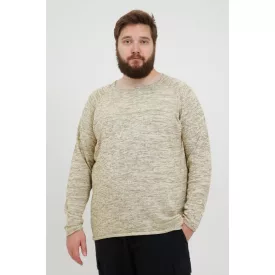   klasszikus BLEND BHDan BT férfi elegáns kötött Pulóver  kerek nyakú kötött Pulóver Plus sizes 20713439ME-120105 bézs Méret: 3XL