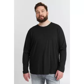   klasszikus tömör SDBedon BT férfi longsleeve  kerek nyakú hosszú-újj Ing 21300882-ME-194007 fekete Méret: 5XL