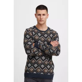   klasszikus BLEND férfi vékony kötött pulóver kerek nyakú kötött pulóver 20715873-194024 Kék Méret:L