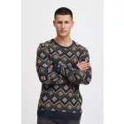 klasszikus BLEND férfi vékony kötött pulóver kerek nyakú kötött pulóver 20715873-194024 Kék Méret:M