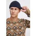 klasszikus BLEND férfi vékony kötött pulóver kerek nyakú kötött pulóver 20715873-181022 Bézs Méret:L