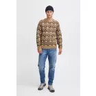klasszikus BLEND férfi vékony kötött pulóver kerek nyakú kötött pulóver 20715873-181022 Bézs Méret:M