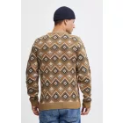 klasszikus BLEND férfi vékony kötött pulóver kerek nyakú kötött pulóver 20715873-181022 Bézs Méret:XL