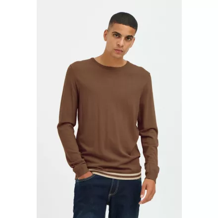 klasszikus BLEND férfi vékony kötött pulóver kerek nyakkal kötött pulóver 20717260-181031 Barna Méret:M
