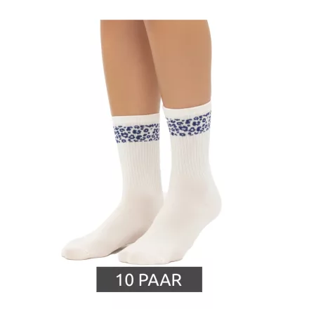 10 pár Comfortable ZWILLINGSHERZ női Tennis Zokni  Leopard Print - Everyday Zokni, pamut Zokni 4603S K248144 fehér/kék Méret: N