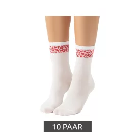   10 pár Comfortable ZWILLINGSHERZ női Tennis Zokni  Leopard Print, Everyday Zokni, pamut Zokni 4603S K248144 fehér/piros Méret: N