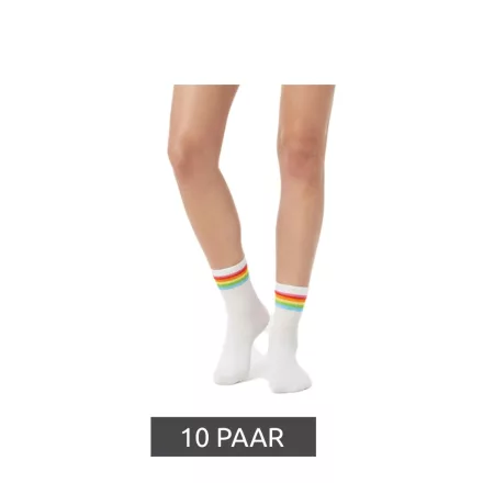 10 pár Comfortable ZWILLINGSHERZ női Tennis Zokni  Rainbow Design, Everyday Zokni, pamut Zokni 4603S K248143 fehér/rózsaszín/kék/zöld/narancssárga/sárga Méret: N