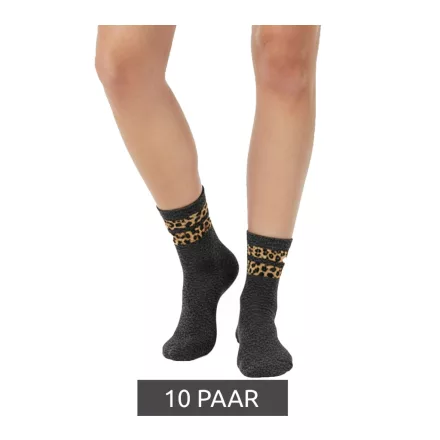 10 pár comfortable ZWILLINGSHERZ női tennis Zokni  leopard print, everyday Zokni, pamut Zokni 4603S K258183 szürke/barna Méret: N