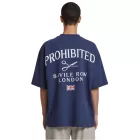Prohibited Savile Row Team férfi póló, pamut Ing  Eye-Catching vissza Print, rövid ujjú, túlméretezett Fit, PC-006-042, Navy Méret: XL