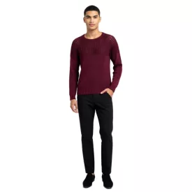   Modern, comfortable férfi elegáns-kötött Pulóver  a texturált mellkas area és stílusos look 6250 Wine piros Méret: L