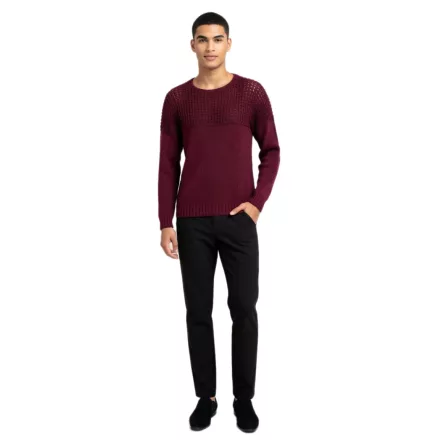 Modern, comfortable férfi elegáns-kötött Pulóver  a texturált mellkas area és stílusos look 6250 Wine piros Méret: M