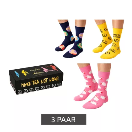 3 pár Happy Zokni Monty Python Unisex férfi női pamut Zokni Value csomag Everyday Zokni in ajándék doboz XMPY08-0200 sötét kék/sárga/rózsaszín Méret: 36_40