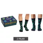 2 pár Happy Zokni St. Patrick''s nap férfi pamut Zokni  Lucky Symbols in St. Patrick''s nap stílus - Everyday Zokni in ajándék doboz XSPD02-7300 fekete/kék Méret: 41_46