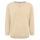 Comfortable ZWILLINGSHERZ női pulóver "GOOD VIBES HAPPINESS"  V-nyak 46080 bézs vagy kék Méret: S_M