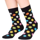 3 pár Happy Zokni Unisex férfi női pamut Zokni Value csomag  Smiley Print Everyday Zokni in ajándék doboz sárga/fekete/kék vagy fekete/rózsaszín/fehér Méret: 36_40