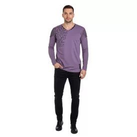   Trendy férfi hosszú-újj V-nyak Washed Print vékony Fit hosszú-újj Ing 10117 Violet Méret: S