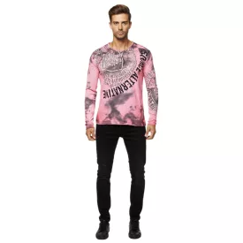    férfi hosszú-sleeved Ing, V-nyak, washed print design, vékony fit, 10135 korall Méret: 2XL