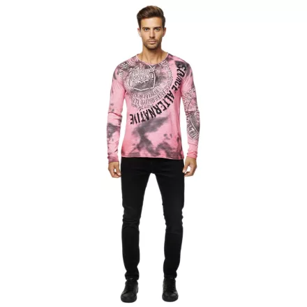  férfi hosszú-sleeved Ing, V-nyak, washed print design, vékony fit, 10135 korall Méret: 2XL
