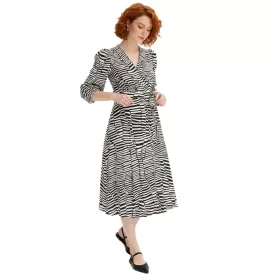   női Wrap ruha  Zebra Print, hosszú újj, alkalmi ruha 931281 fekete/fehér Méret: 36