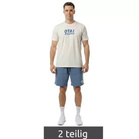   2-darab ON THAT ASS Armand férfi Sport szett Performance szett Gym felszerelés  póló & Sort Rövidnadrág bézs/kék Méret: 3XL