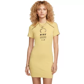   Sporty NIKE női nadrág-újj ruha  Logo Print, pamut ruha HF5955-700, sárga Méret: M