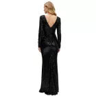 Sparkling női estélyi ruha, hosszú-Sleeved Sequin Maxi ruha 950315 fekete Méret: 32