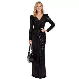   Sparkling női estélyi ruha, hosszú-Sleeved Sequin Maxi ruha 950315 fekete Méret: 34