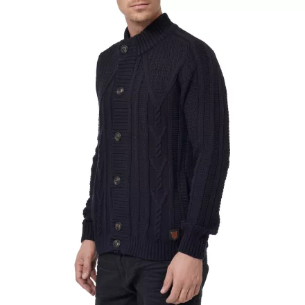 klasszikus férfi Chunky kötött Kardigán  tartó-Up nyaklánc és gomb Placket - texturált Kardigán 13401 - fekete, Navy, vagy szürke Méret: XL