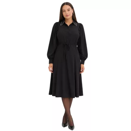 Feminine női Midi ruha  Gyöngy Appliqué, estélyi ruha 929373 fekete Méret: 50
