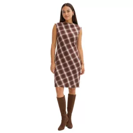    női ruha in Check minta, estélyi ruha, Mini ruha, ujjatlan, 938009 barna/fehér Méret: 38