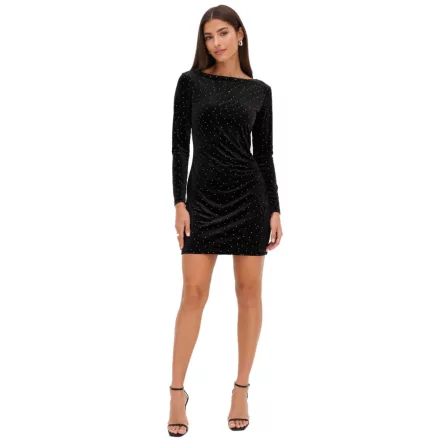 Feminine női mini ruha in flowing velvet és csillogós, estélyi ruha 964640 fekete Méret: 44_46