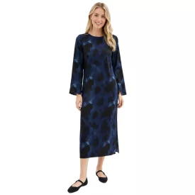   Feminine női szatén Midi ruha  Abstract Print - estélyi ruha 941633 kék/fekete Méret: 46