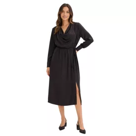   Feminine női Midi ruha in csillógó szatén, estélyi ruha 923469 fekete Méret: 42