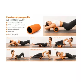   EDURO Fascia Massage Roller for Self-Massage of Muscles, szivacs Roller, Recovery Roller, approx. 34 x 15 cm, narancssárga Méret: N