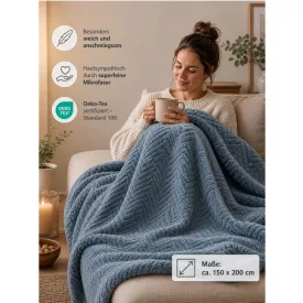   Oeko-Tex Standard 100 Certified Microfiber takaró, Approx. 150x200cm, kék Méret: N