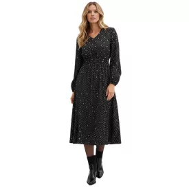   klasszikus női Maxi ruha  V-nyak, hosszú újj Polka Dot Print, 943659 fekete Méret: 38