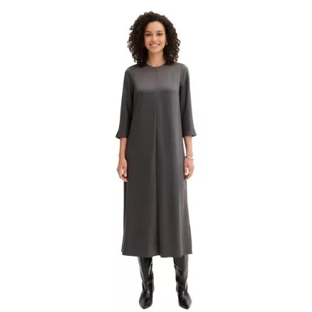 elegáns női Midi ruha in csillógó szatén  dekoratív Seam, 3/4 újj, szürke 921267 Méret: 38