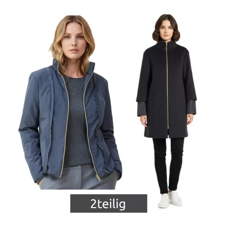2-darab elegáns női kabát: 2-in-1 gyapjú kabát és Down dzseki kabát Kabát  Recycled Fibers, 934964, Midnight kék Méret: 48
