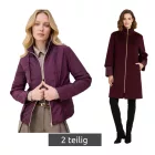 2-darab elegáns női kabát szett: 2-in-1 gyapjú kabát és Down dzseki kabát Kabát  Recycled Fibers, 906403 bordó Méret: 38