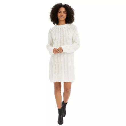 Cozy női kötött ruha  dísz ujj, szatén Bow, és flitter - Mini ruha 926762 fehér Méret: 48_50