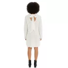 Cozy női kötött ruha  dísz ujj, szatén Bow, és flitter - Mini ruha 926762 fehér Méret: 48_50