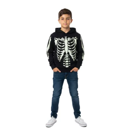 Sustainable gyerek'' pulóver for gyerek – lágy pamut-BLEND kapucnis pulóver  Skeleton Design (modell 922809 zöld vagy 918185 fekete) Méret: 104_110