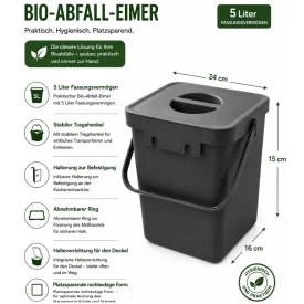   5-Liter Organic Waste Bin  hordozható fogantyú – Household Trash Can 9892023 (szürke) Méret: N