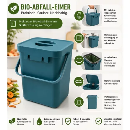 5-Liter Organic Waste Bin  hordozható fogantyú – Household Trash Can 8171624 (kék) Méret: N