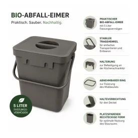   5-Liter Organic Waste Bin  hordozható fogantyú – Household Trash Can 9977753 (szürke) Méret: N