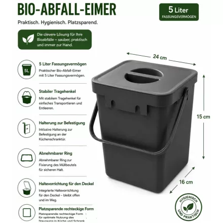 5-Liter Organic Waste Bin  Carry fogantyú – Household Trash Can (szürke, kék, vagy kék/szürke) Méret: N